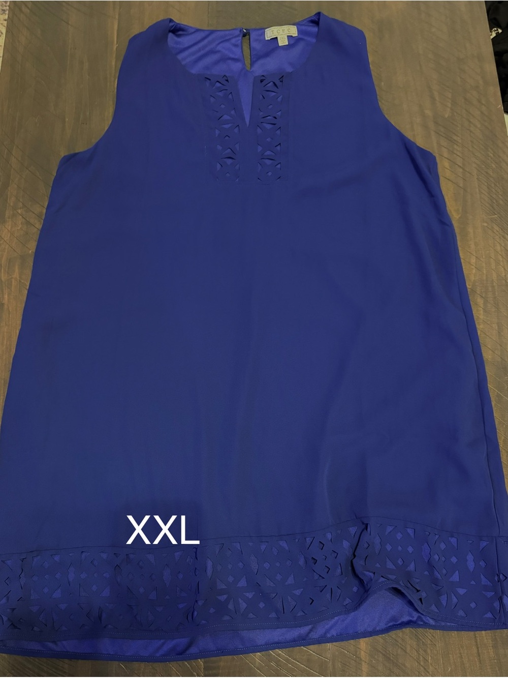 CeCe Sleeveless Laser-Cut Trim Blouse - Royal Blue
